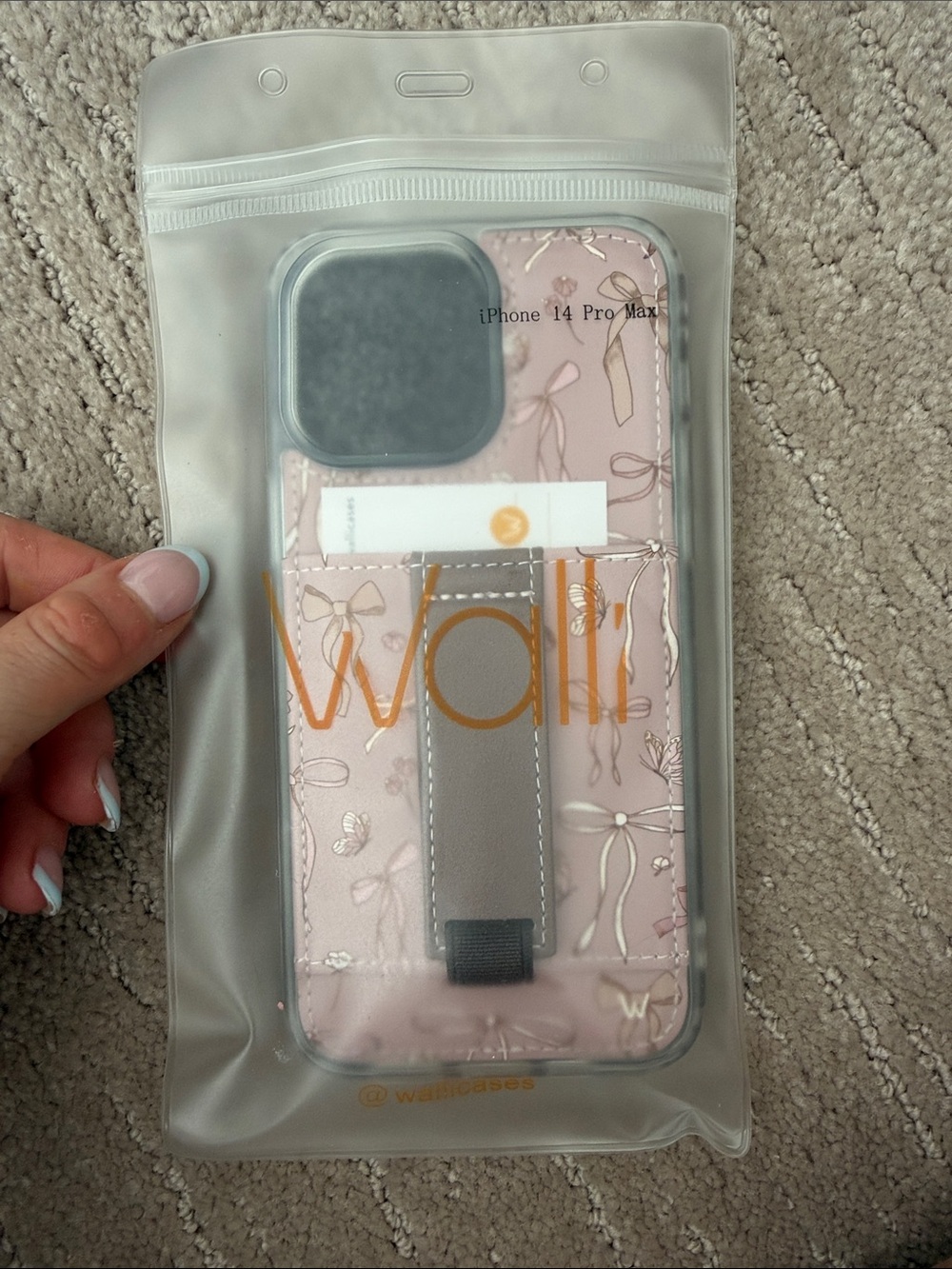 Pink bows iPhone 14 Pro Max Wallet Case with Strap
